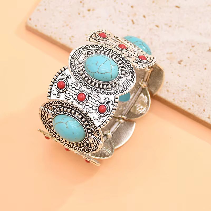 Bracelet Turquoise Femme Médaillons Rouge Et Bleu