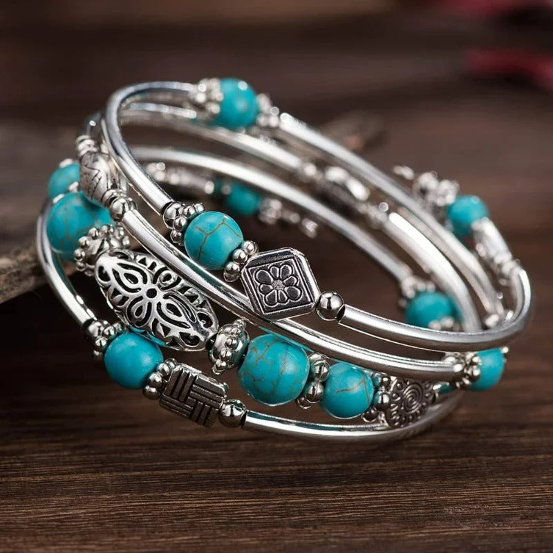 Bracelet Turquoise Femme Perles Ciselées