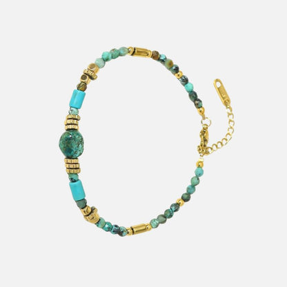 Bracelet Turquoise Femme Perles Facettées Dorées - Acier Inoxydable