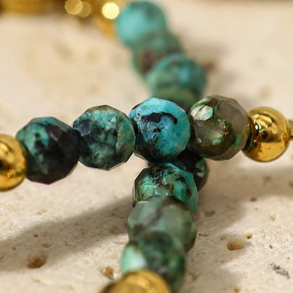 Bracelet Turquoise Femme Perles Facettées Dorées - Acier Inoxydable