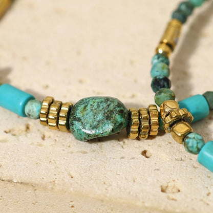 Bracelet Turquoise Femme Perles Facettées Dorées - Acier Inoxydable