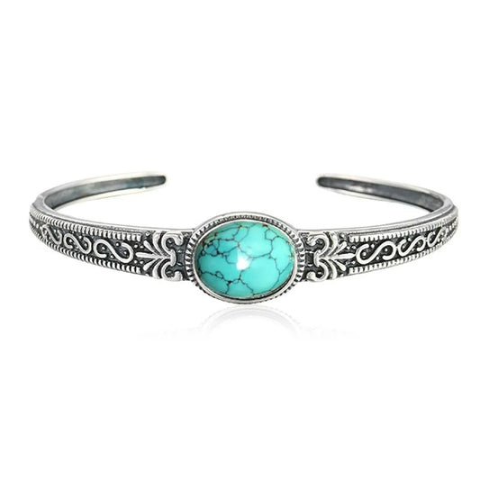 Bracelet Turquoise Femme Rigide Métal Gravé
