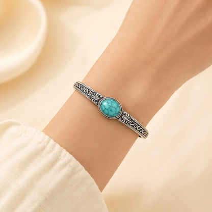 Bracelet Turquoise Femme Rigide Métal Gravé