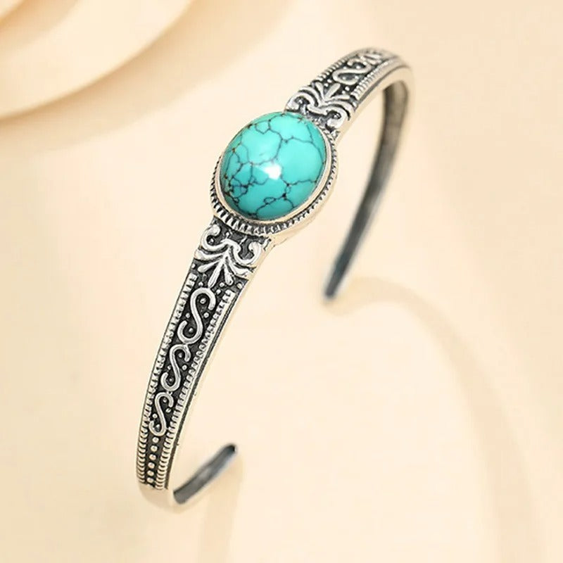 Bracelet Turquoise Femme Rigide Métal Gravé