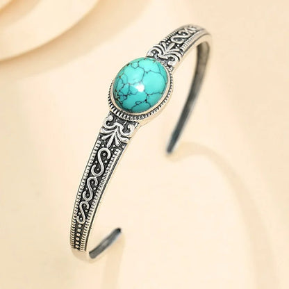 Bracelet Turquoise Femme Rigide Métal Gravé