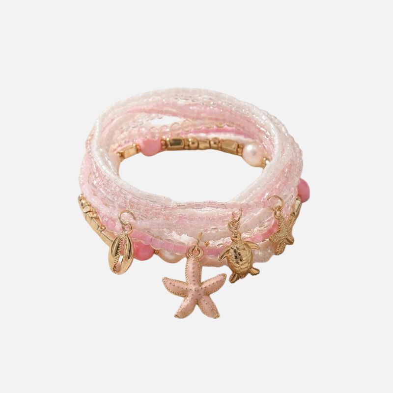 Lot 10 Bracelets Coquillage Femme Multirang Étoile Rose