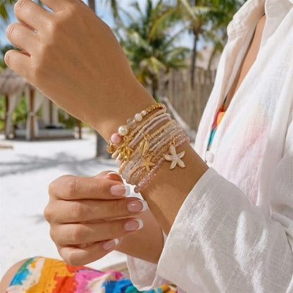 Lot 10 Bracelet Coquillage Femme Nude Étoile Blanche