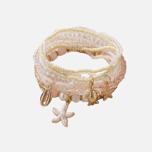 Lot 10 Bracelet Coquillage Femme Nude Étoile Blanche