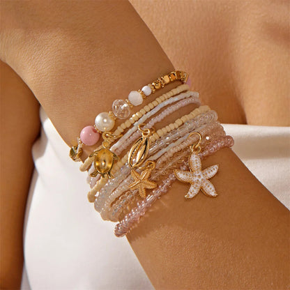 Lot 10 Bracelet Coquillage Femme Nude Étoile Blanche