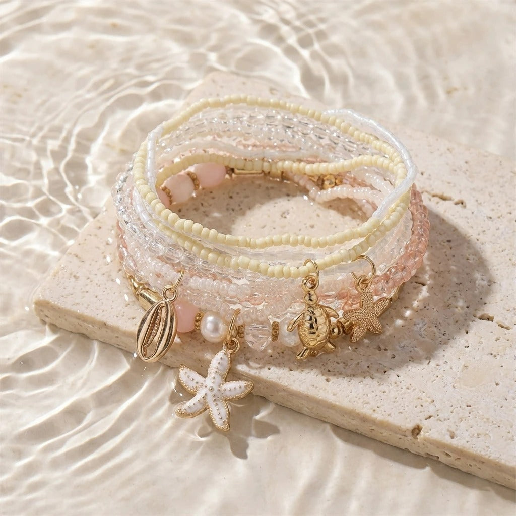 Lot 10 Bracelet Coquillage Femme Nude Étoile Blanche
