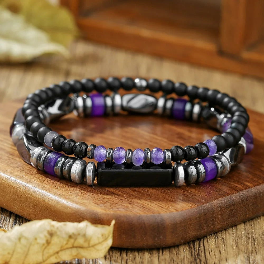 Lot 2 Bracelets Améthyste Homme Tendance