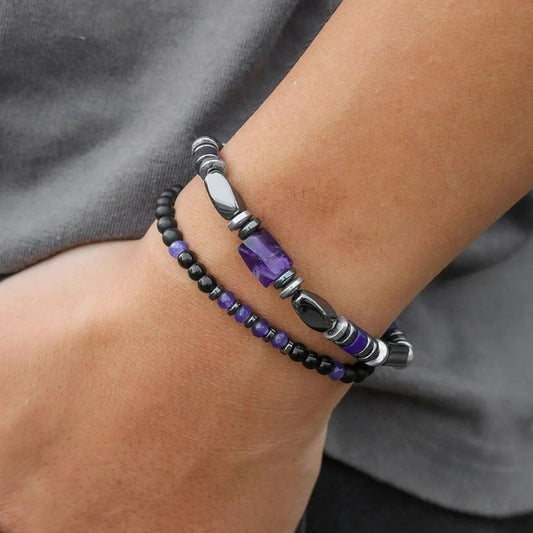 Lot 2 Bracelets Améthyste Homme Tendance
