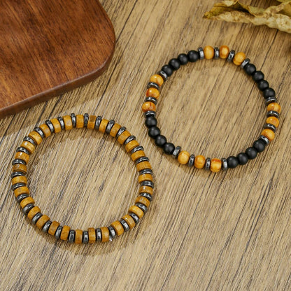 Lot de 2 Bracelets Homme Perle Bois Et Onyx