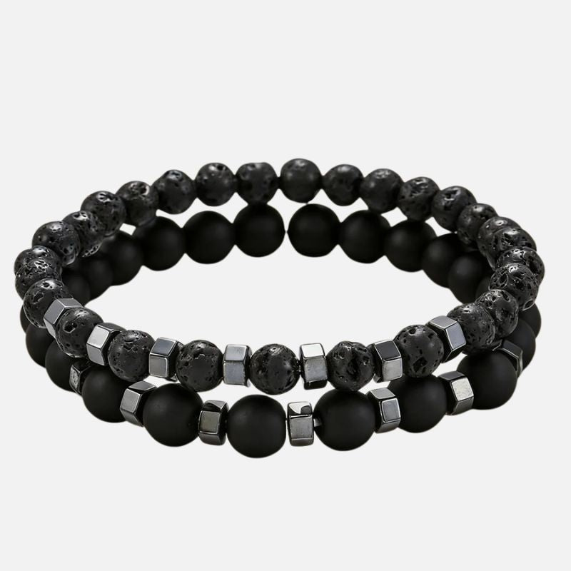 Lot 2 Bracelets Homme Perle Lave
