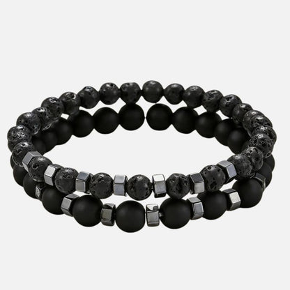 Lot 2 Bracelets Homme Perle Lave