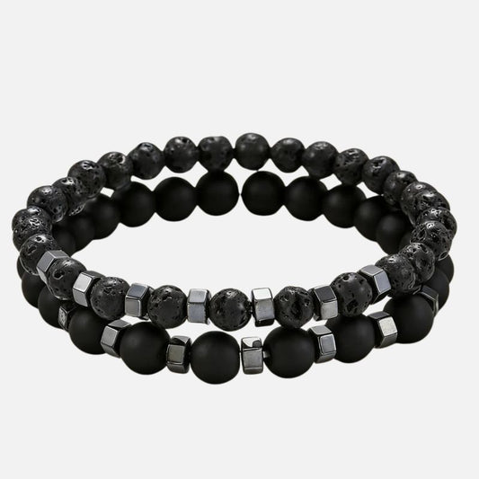 Lot 2 Bracelets Homme Perle Lave
