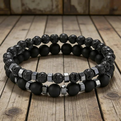 Lot 2 Bracelets Homme Perle Lave