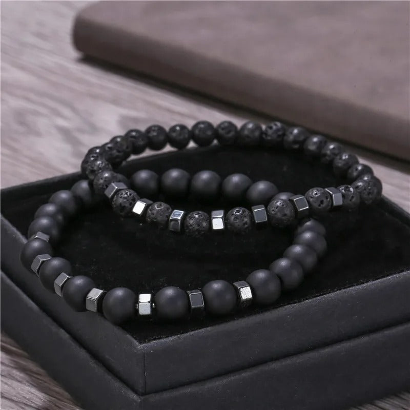 Lot 2 Bracelets Homme Perle Lave