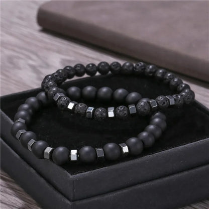 Lot 2 Bracelets Homme Perle Lave