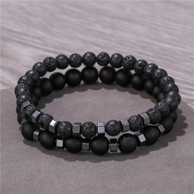 Lot 2 Bracelets Homme Perle Lave