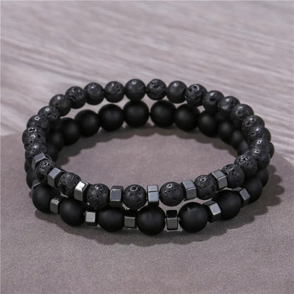 Lot 2 Bracelets Homme Perle Lave