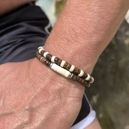Lot 2 Bracelets Homme Perles Coco - Marron Sable