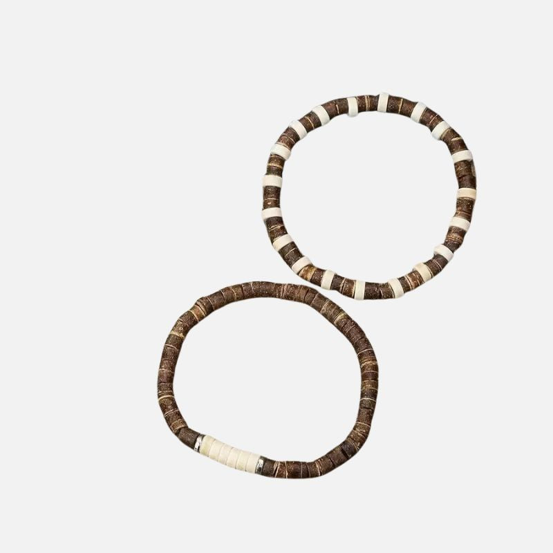 Lot 2 Bracelets Homme Perles Coco - Marron Sable