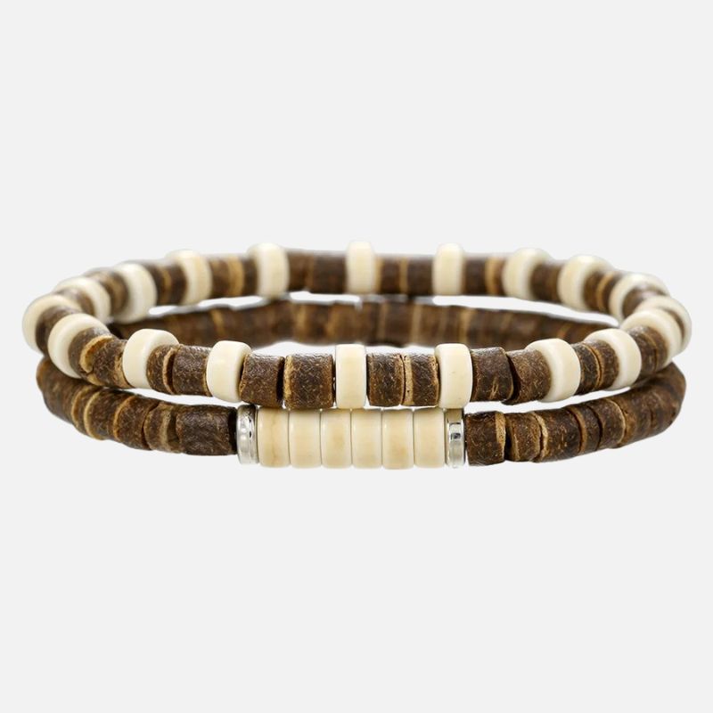 Lot 2 Bracelets Homme Perles Coco - Marron Sable