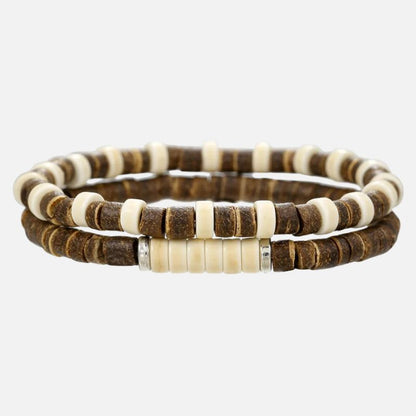 Lot 2 Bracelets Homme Perles Coco - Marron Sable