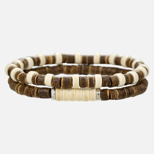 Lot 2 Bracelets Homme Perles Coco - Marron Sable