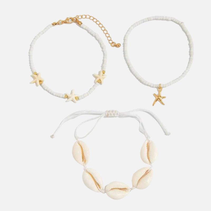 Lot de 3 Bracelet Cheville Femme Cauris Étoile