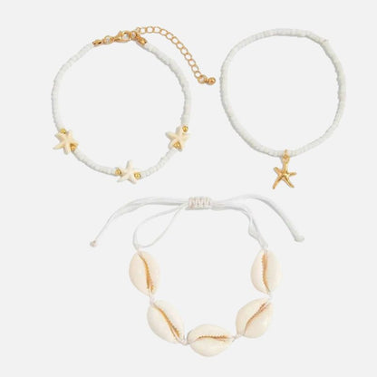 Lot de 3 Bracelet Cheville Femme Cauris Étoile