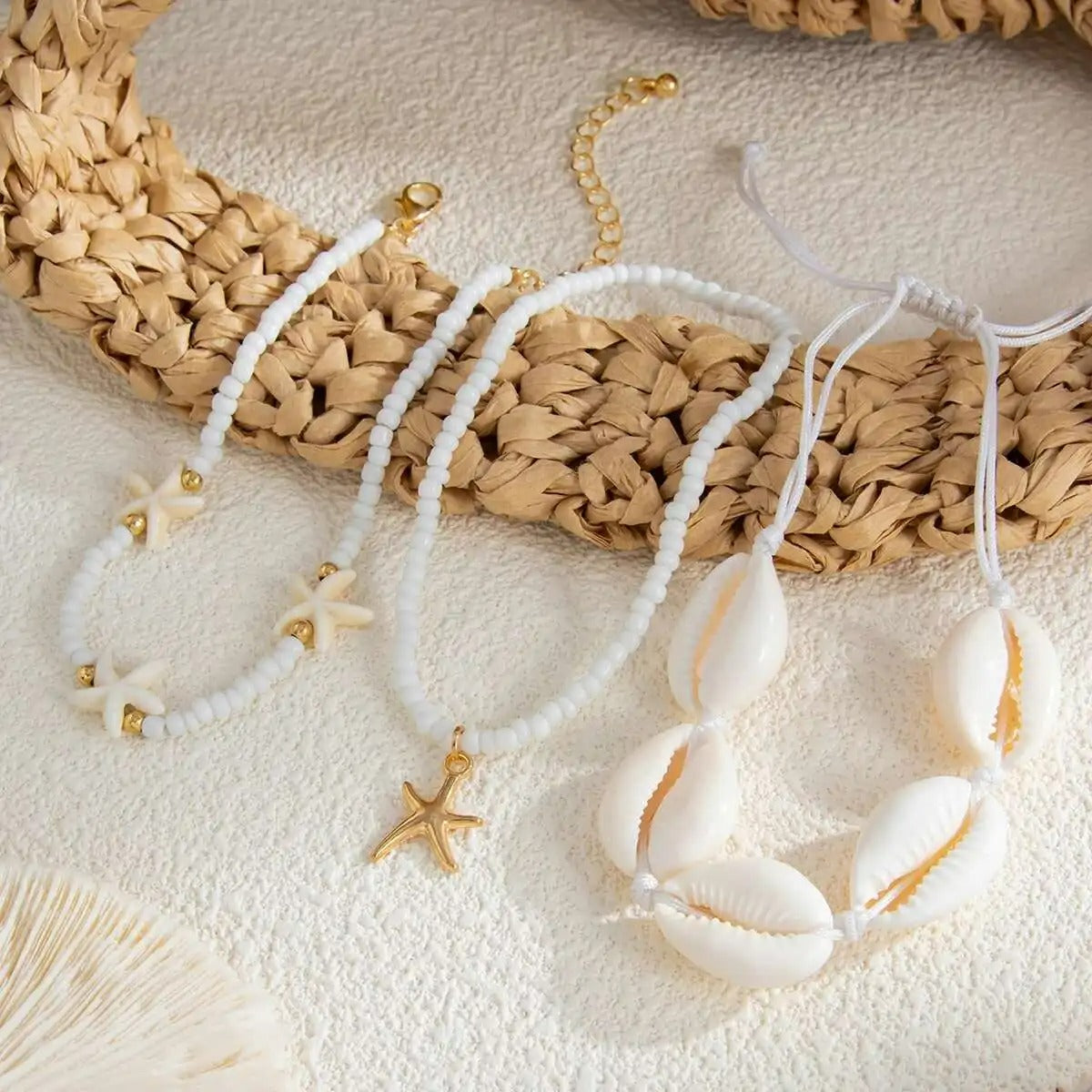 Lot de 3 Bracelet Cheville Femme Cauris Étoile