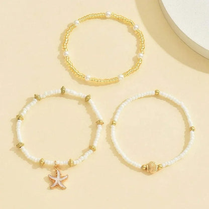 Lot de 3 Bracelet Cheville Femme Étoile Coquillage