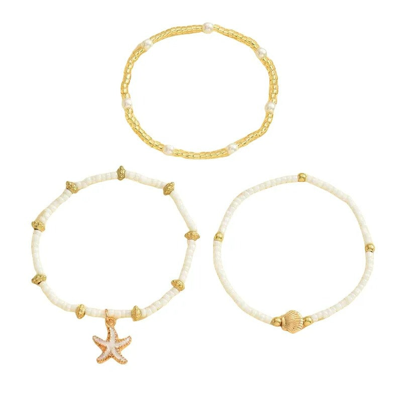 Lot de 3 Bracelet Cheville Femme Étoile Coquillage