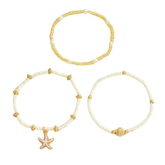 Lot de 3 Bracelet Cheville Femme Étoile Coquillage