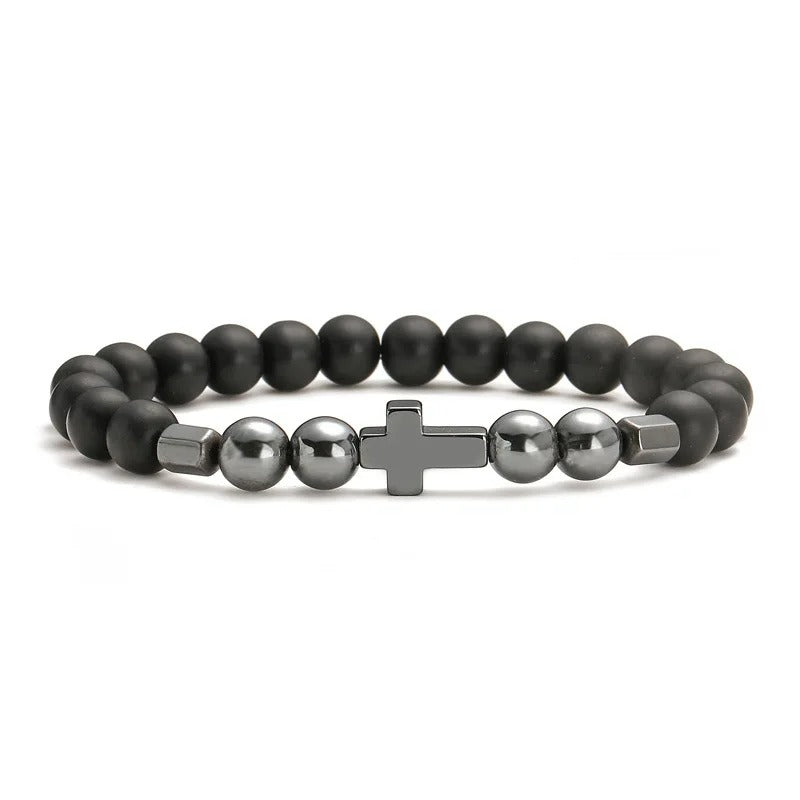 Lot 3 Bracelet Croix Homme Métal Et Pierre