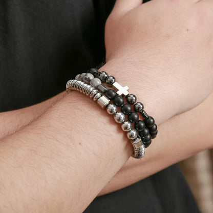 Lot 3 Bracelet Croix Homme Métal Et Pierre