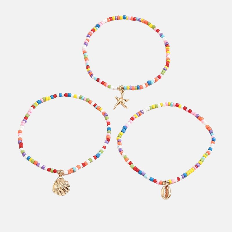 Lot de 3 Bracelets Cheville Femme Perles Colorées
