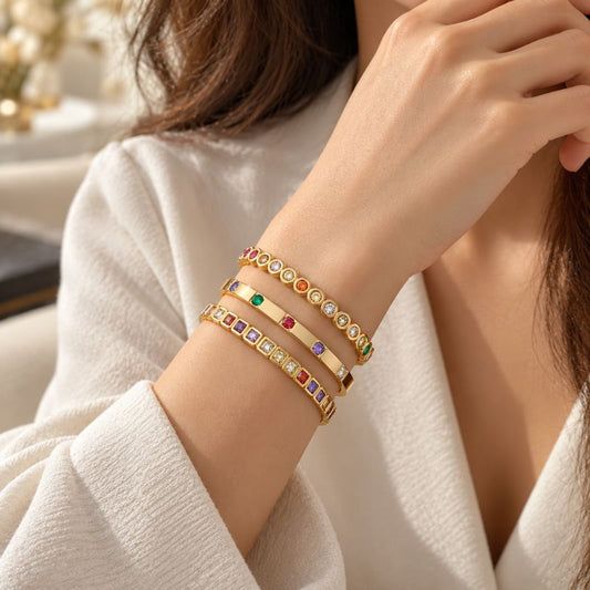 Lot de 3 Bracelets Joncs Arc-En-Ciel - Acier Inoxydable