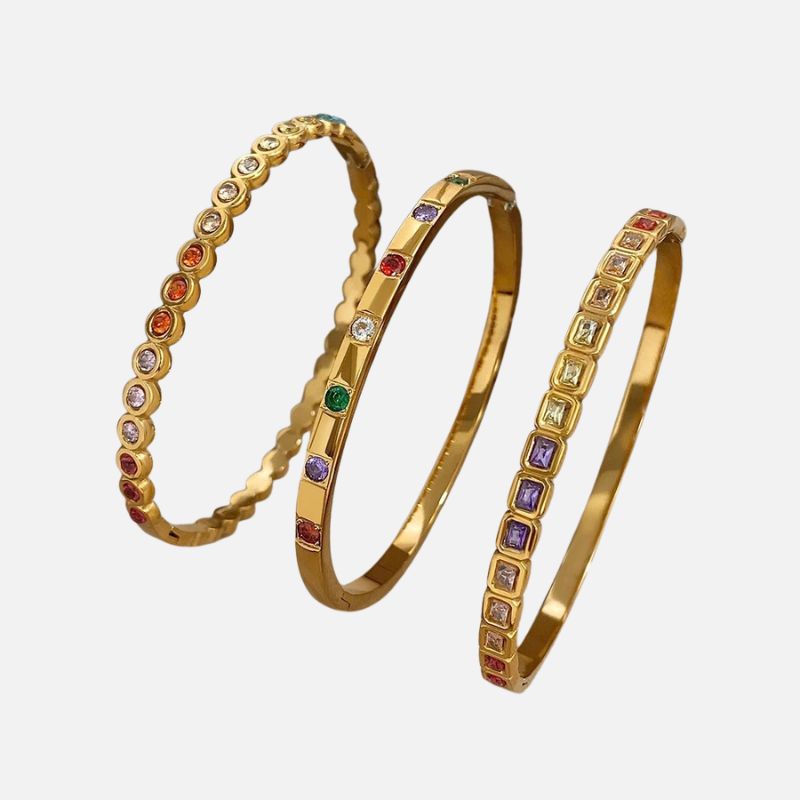 Lot de 3 Bracelets Joncs Arc-En-Ciel - Acier Inoxydable
