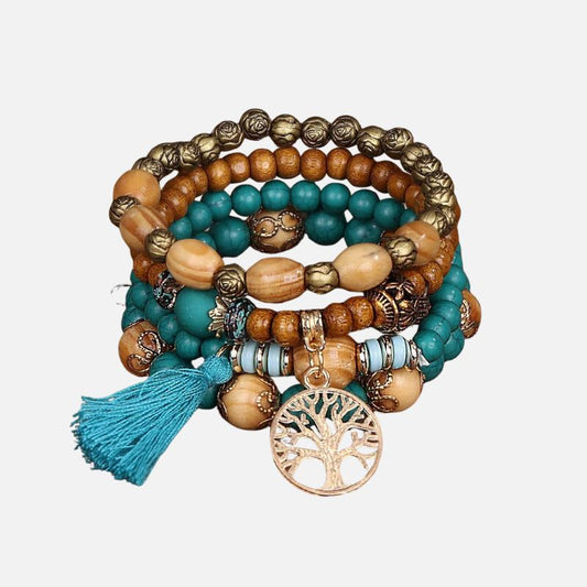 Lot 4 Bracelets Bois Femme Arbre De Vie Doré
