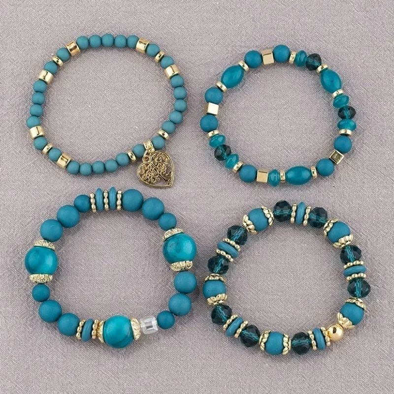 Lot 4 Bracelets Femme Arbre De Vie Avec Perles Et Breloques