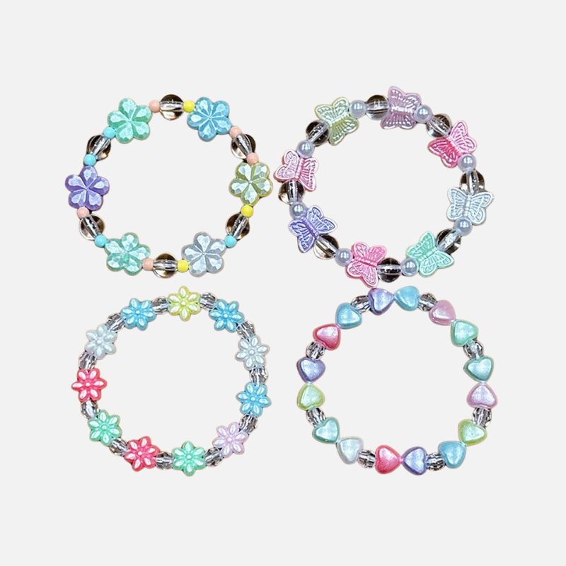 Lot 4 Bracelets Fille Perles Colorées Pastel