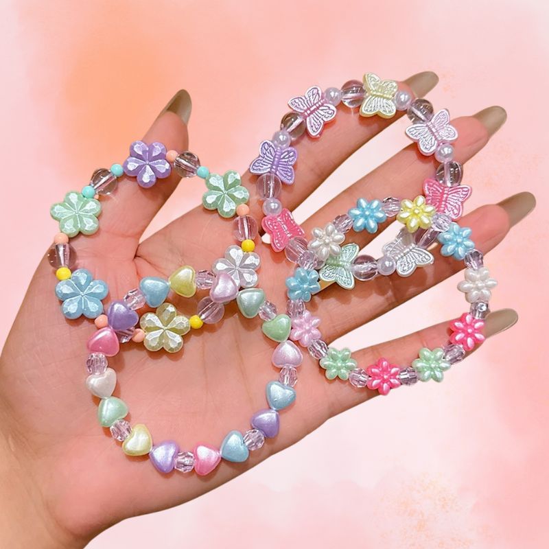 Lot 4 Bracelets Fille Perles Colorées Pastel