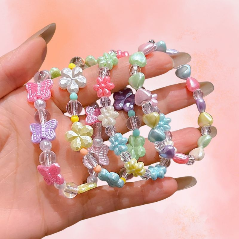 Lot 4 Bracelets Fille Perles Colorées Pastel