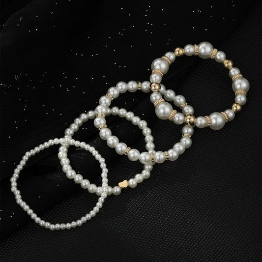 Lot 4 Bracelets Perles Blanches Élégance Intemporelle