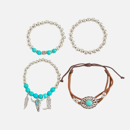 Lot De 4 Bracelets Turquoise Femme Esprit Western