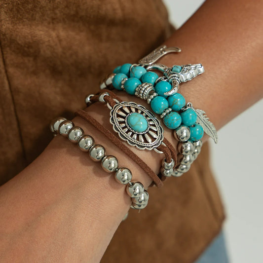 Lot De 4 Bracelets Turquoise Femme Esprit Western