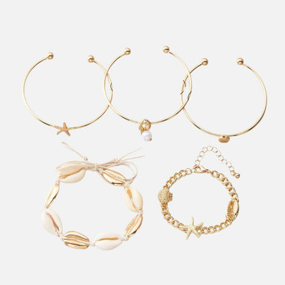 Lot 5 Bracelet Coquillage Femme Doré Cauri Étoile De Mer